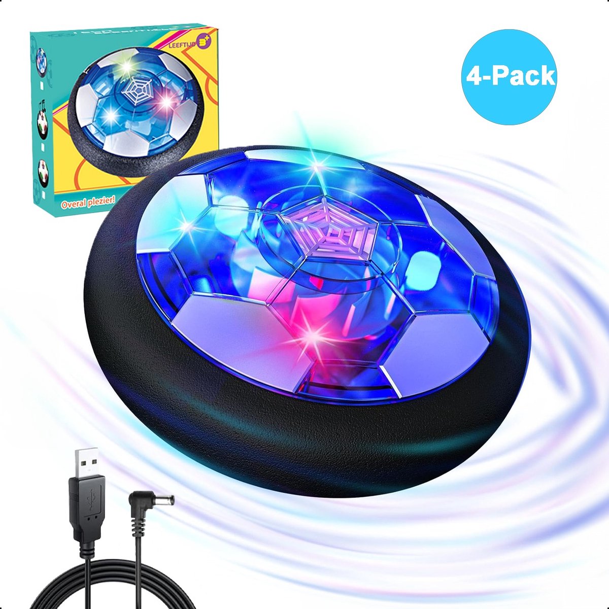 4-Pack Tech Essentials Hover Bal - 18cm - Led Verlichting - Oplaadbaar - Zwevende - Zachte Binnen Voetbal - Indoor Air Speelgoedbal - Kinderen