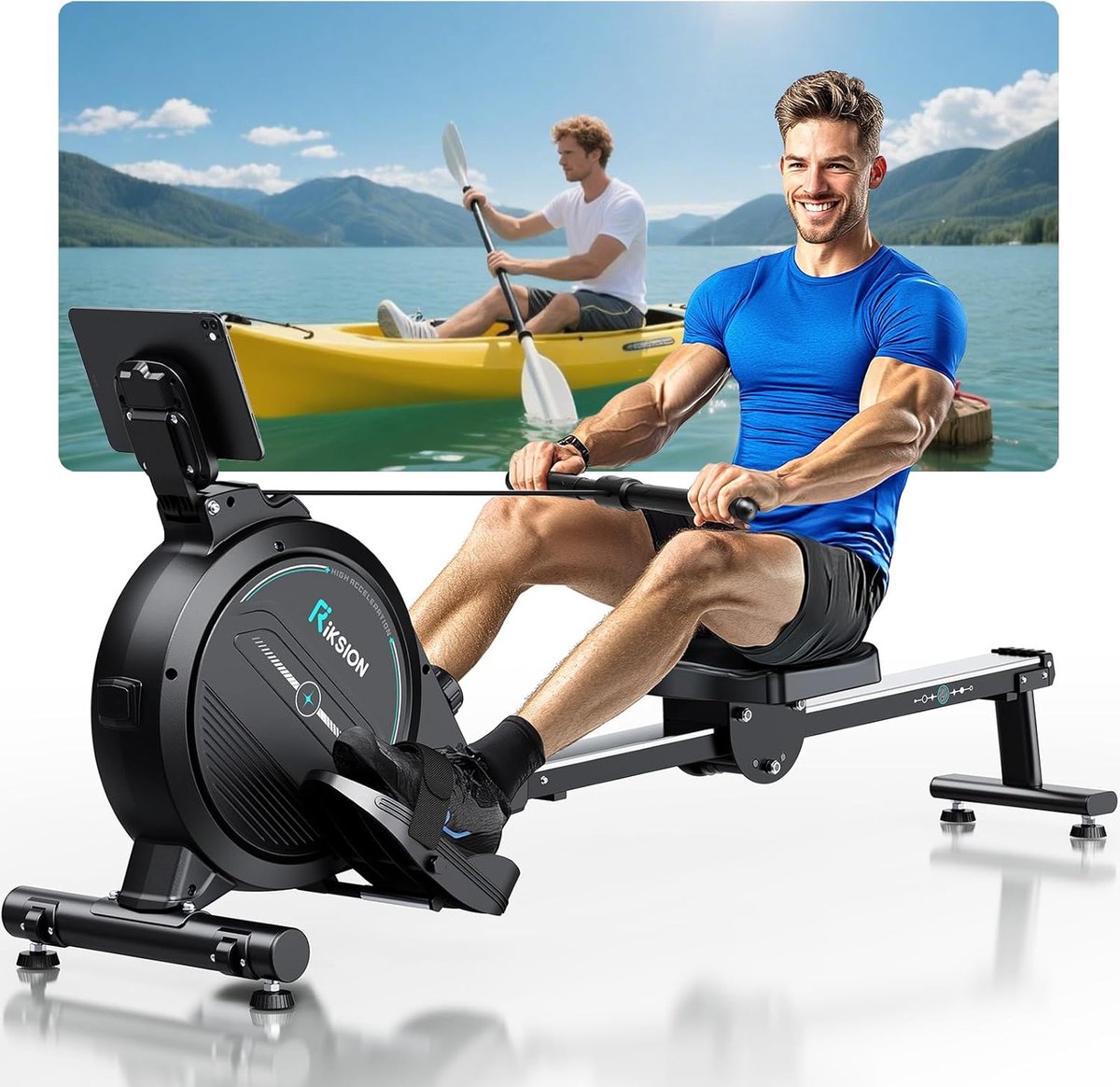 Roeimachine - Magnetische fitnesstrainer - 16 weerstandsniveaus + LCD-monitor - 1 - Zwart