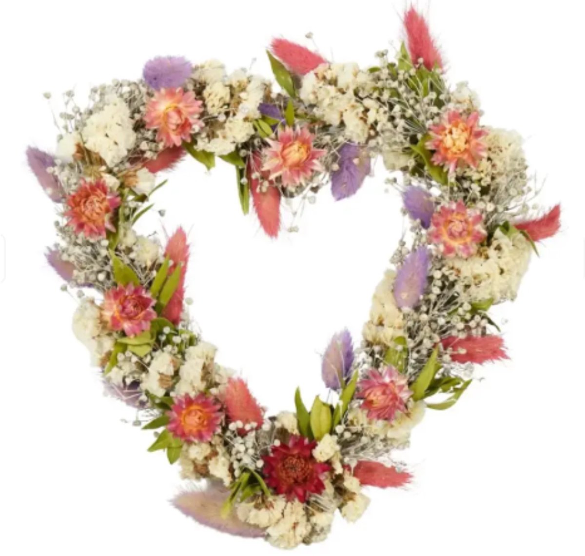 Droogbloemen Hartvormige Krans 35cm- Decoratieve krans- creatief - droogbloemen - Valentijnsdag - Moederdag - Liefdes cadeau