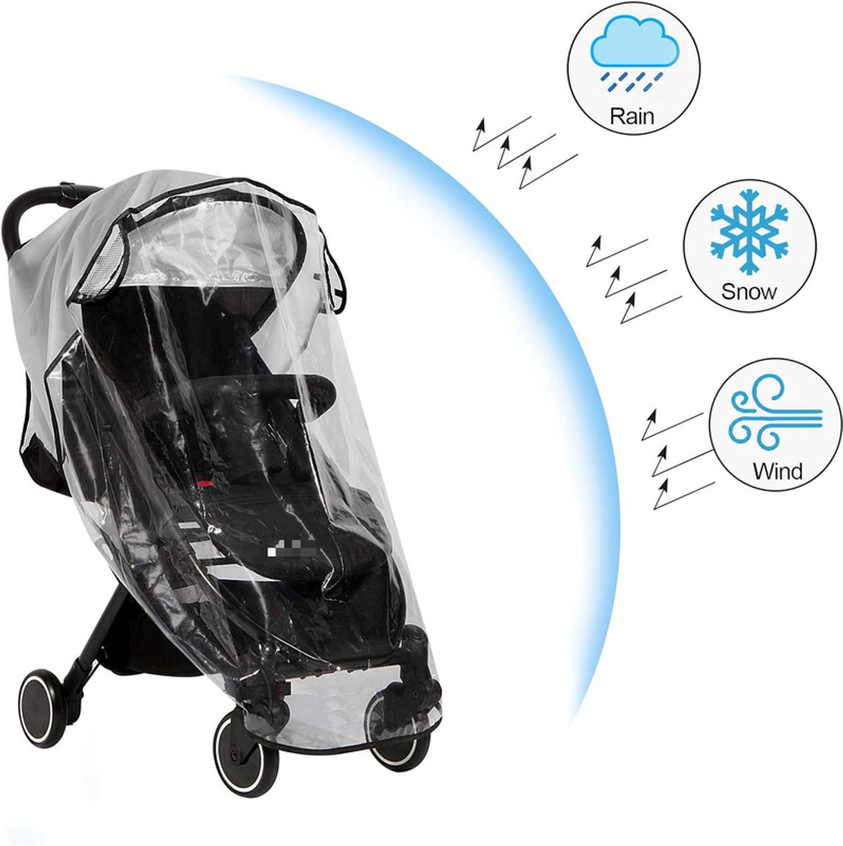 Universele regenhoes voor kinderwagen, weerbestendige hoes voor kinderwagen, winddicht, waterdicht, bescherming tegen zon, stof en sneeuw – foto 5
