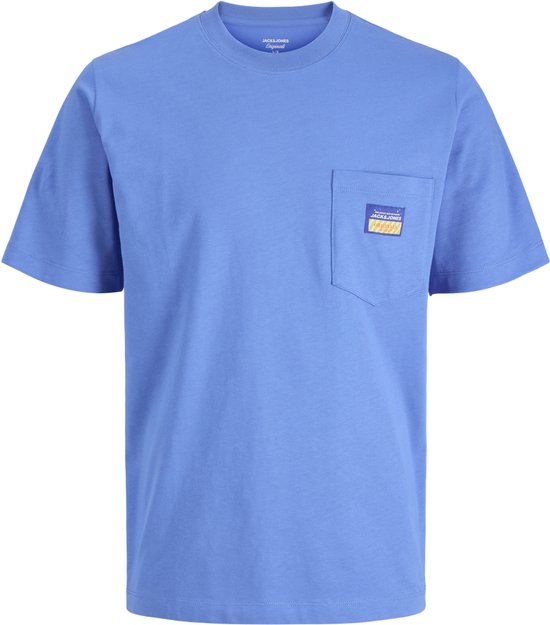 Blauw Jack & Jones T-shirt met korte mouwen, ronde hals en borstzak met label.