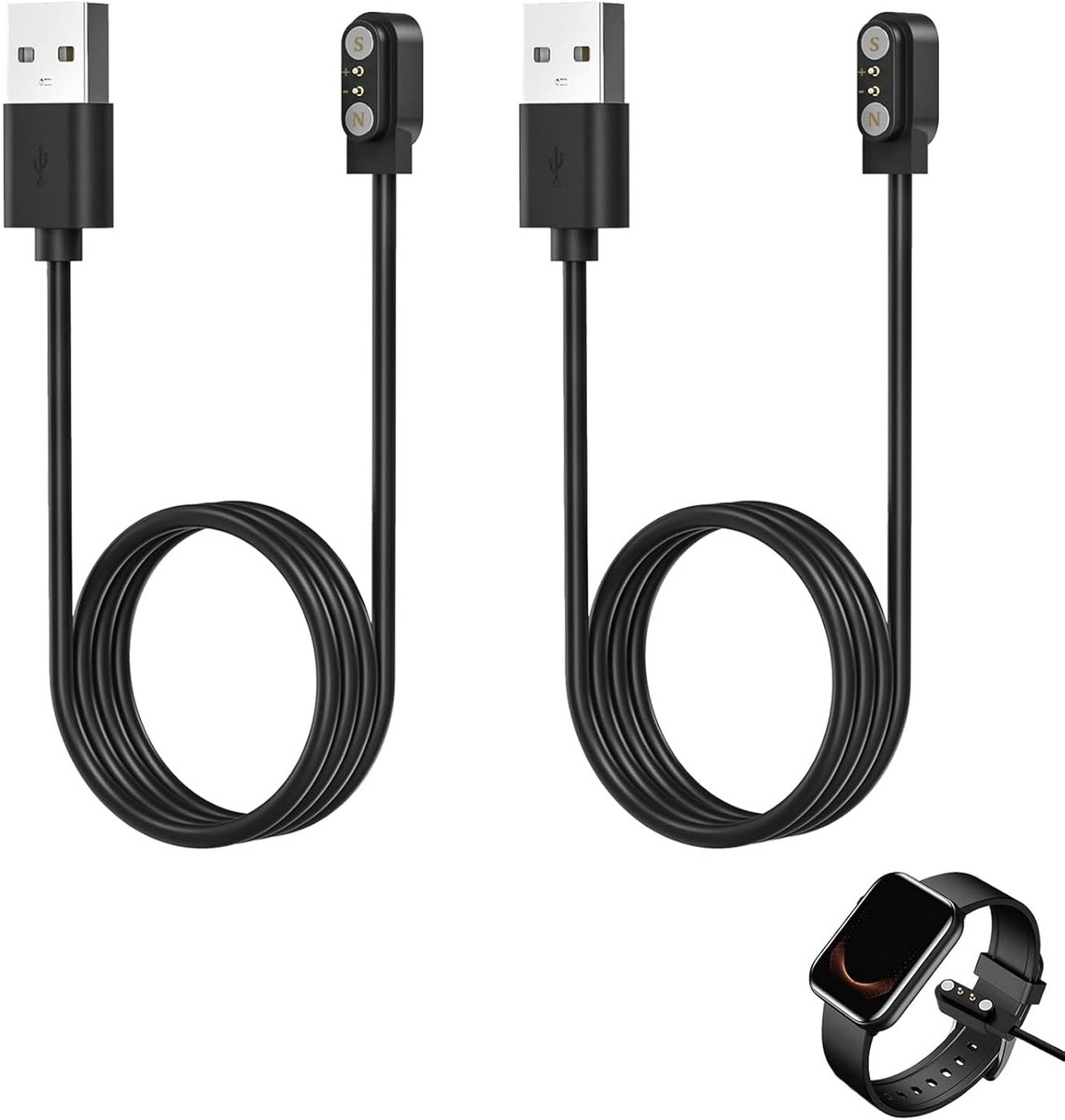 2x Universele Magnetische Oplader Smartwatch (2-polig, 2.84mm Pinnen) - 60cm Kabel