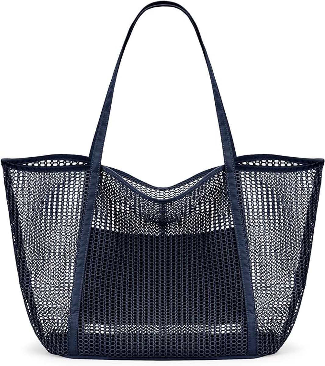 Imperatoris - Strandtas Mesh - Grote Familietas voor Strand en Zwembad - Zandvrij - Doorzichtig Gaas - Opvouwbaar - Met svak - XXL Strandtas - Donkerblauw