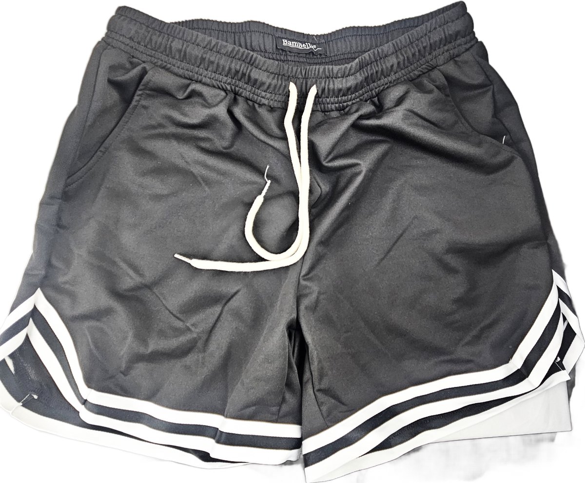 BamBella ® - Zwembroek - Maat S/M - zwart wit strepen zwemshorts - short man mannen korte broek heren