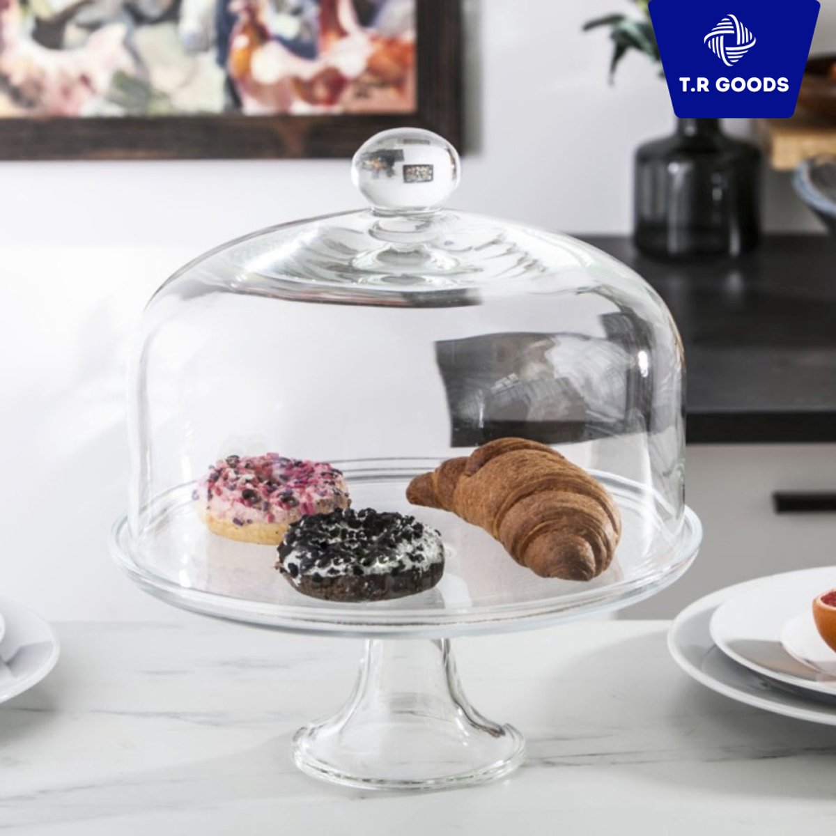 T.R Goods Glazen Taartplateau met Stolp met voet – Ø30 cm – Taartstandaard op Voet – Voor Taart & Gebak