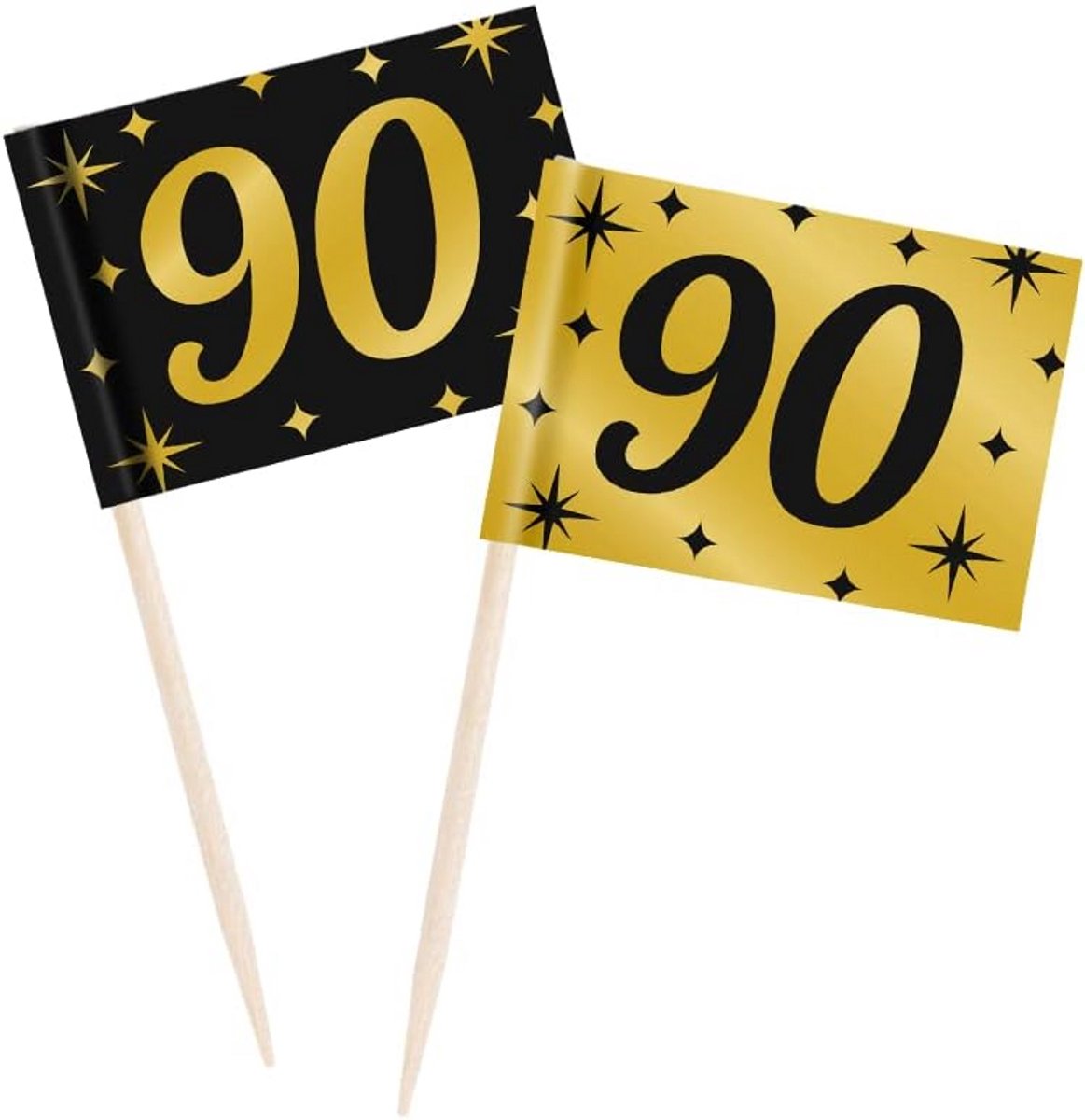 Cocktailprikkers Zwart-Goud voor 90e Verjaardag - 50 Stuks Feestdecoratie