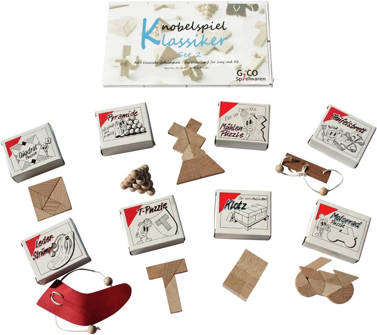 Set van 8 Klassieke Behendigheidspuzzels in Geschenkverpakking