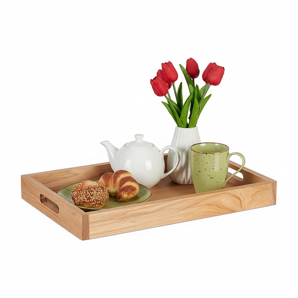 Dienblad - naturel - 55x5x35 cm - met handgrepen