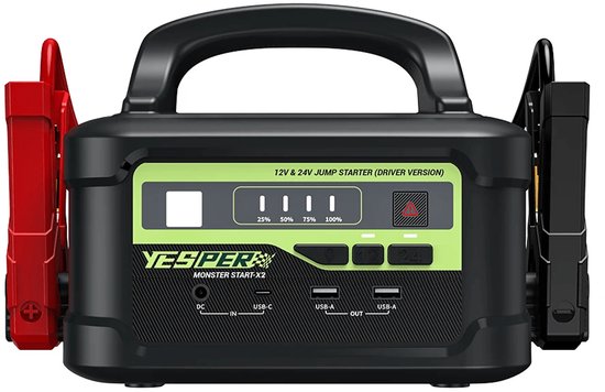Yesper Monster Start P2 Jumpstarter 24V/12V - 122500 mAh - 5000A - Accu Booster voor Vrachtwagen, Tractor, Auto - Powerbank - Noodpakket – Startkabels voor Loonwerkers & Zware Voertuigen Noodstroom - Noodstroomvoorziening