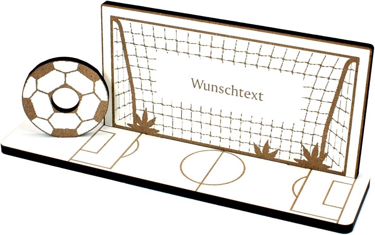 Geldgeschenk Voetbaldoel met Bal - Houten Bord met Naam en Tekst voor Verjaardag of Cadeau