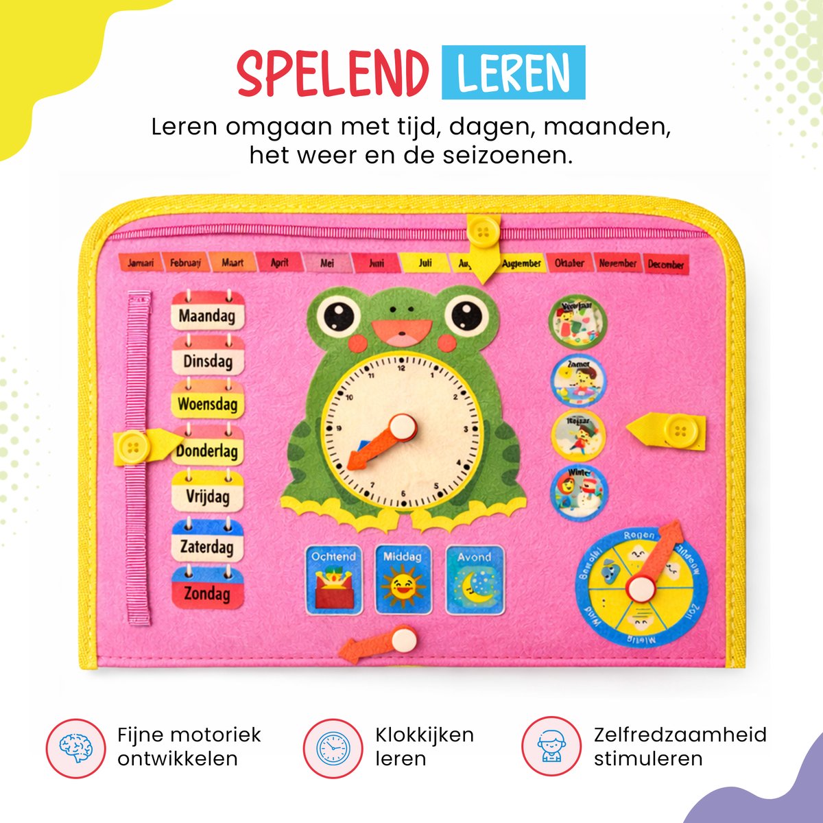 Montessori Activiteiten Boek - Nederlands - Busy Board - Perfect voor op Vakantie - Klok lezen - Motoriek Map voor Thuis en Onderweg - Leren Veter Strikken - Activiteitenboek - Vaardigheden Kinderen - Educatief Spel - Zeemeermin roze — afbeelding 3