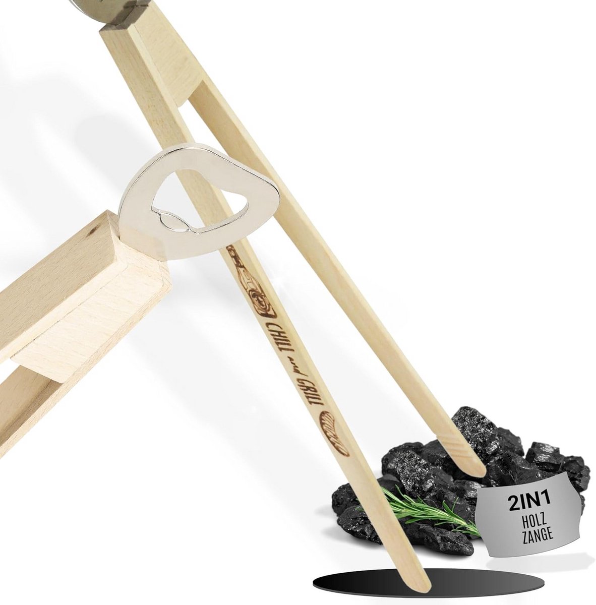 Extra Lange Houten Grilltang (43 cm) met Geïntegreerde Flesopener - BBQ Accessoire