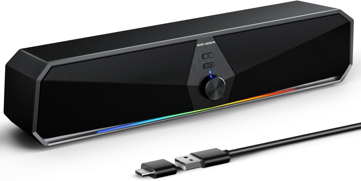 USB PC Luidsprekers met Bluetooth en Dynamische LED Verlichting - Stereo Soundbar voor Desktop en Laptop