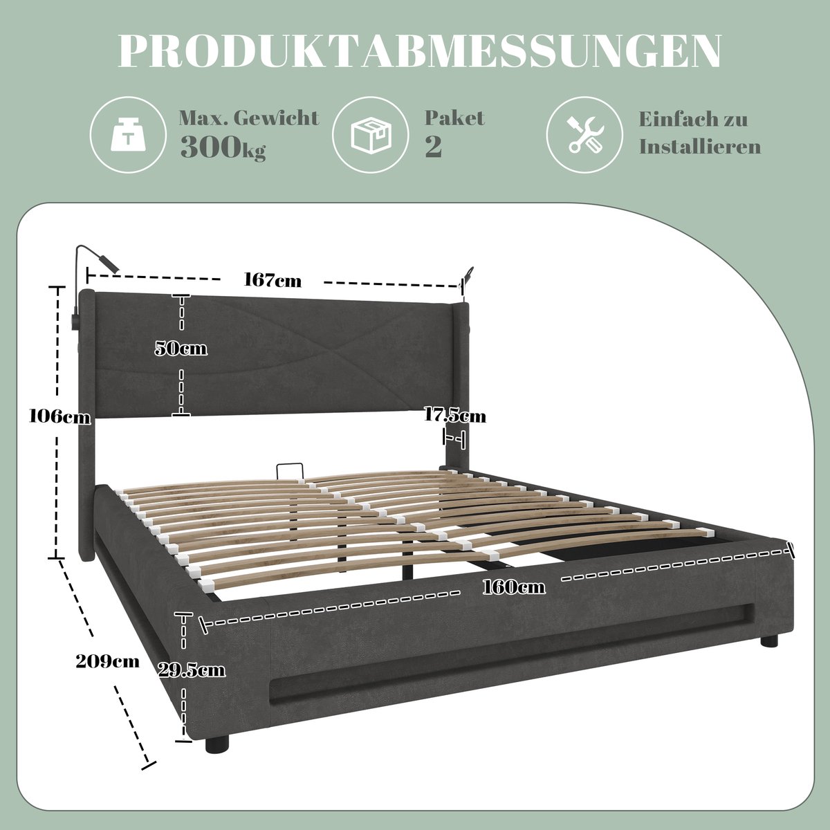 Favrison REDOM Opbergbed 160x200 cm met LED-verlichting - afbeelding 3