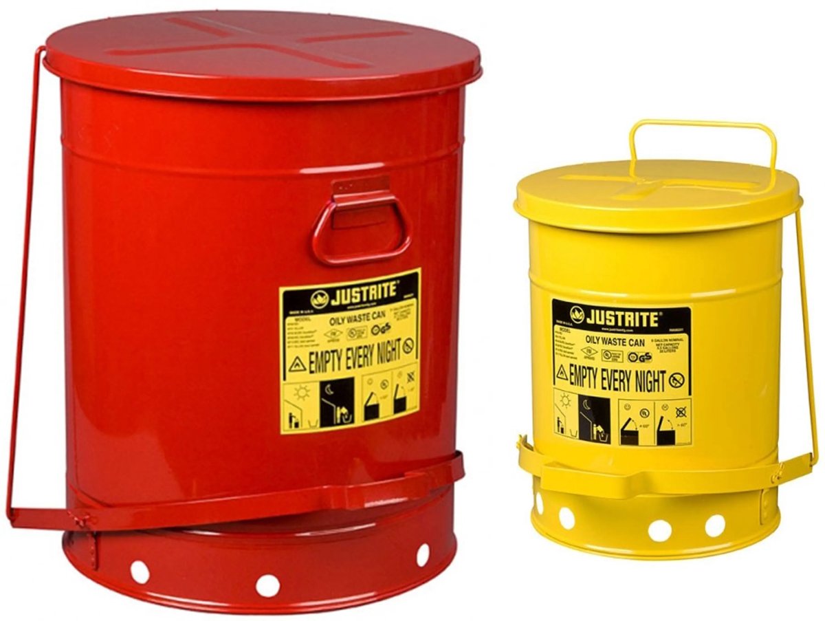 JUSTRITE Vlamdovende Afvalbak Metaal - ROOD 34 liter
