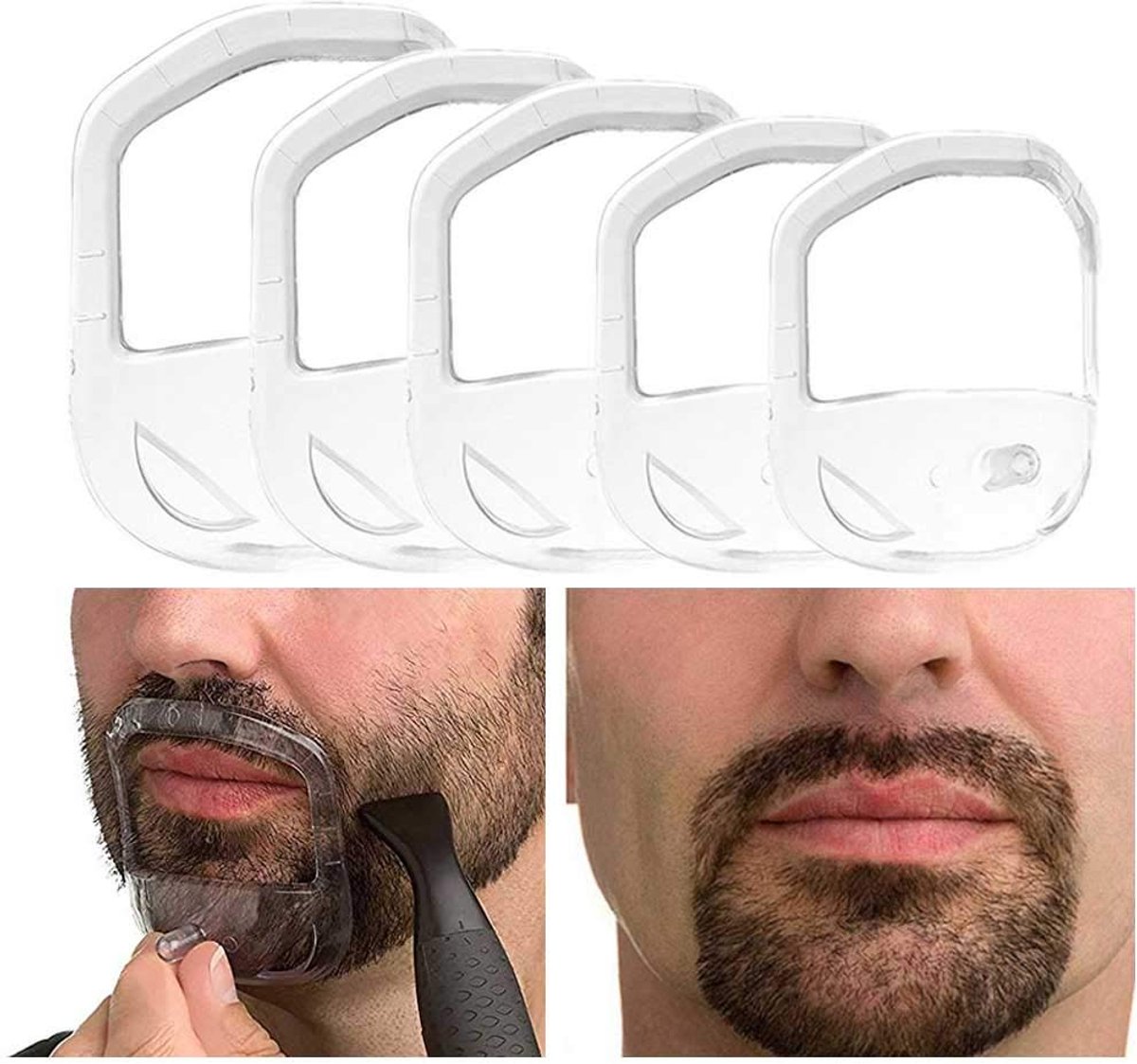 5 Stuks Transparante Baard Styling Sjabloon - Goatee & Snor Grooming Tool voor Mannen, Precies Baard Vormgeven Zonder Professioneel Hulp - Transparante kleur