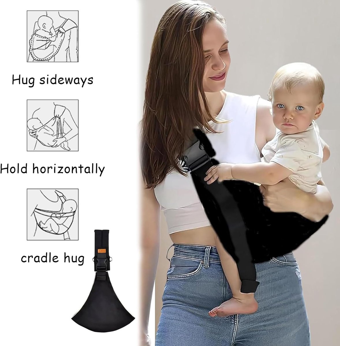 HHHK - Draagzak - Draagzak Baby - Draagdoek - Draagzakken - Zwart - Verstelbaar - Draagzak Peuter - Draagdoek Baby - Babydrager – foto 7
