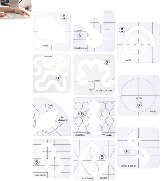 Set van 11 stuks - Quiltliniaal - Quiltliniaal voor naaimachines met lage schacht - Holle acryl naailiniaal - Doe-het-zelf naailiniaal voor kleding - Essentiële quiltbenodigdheden - Geschikt voor thuisnaaimachines