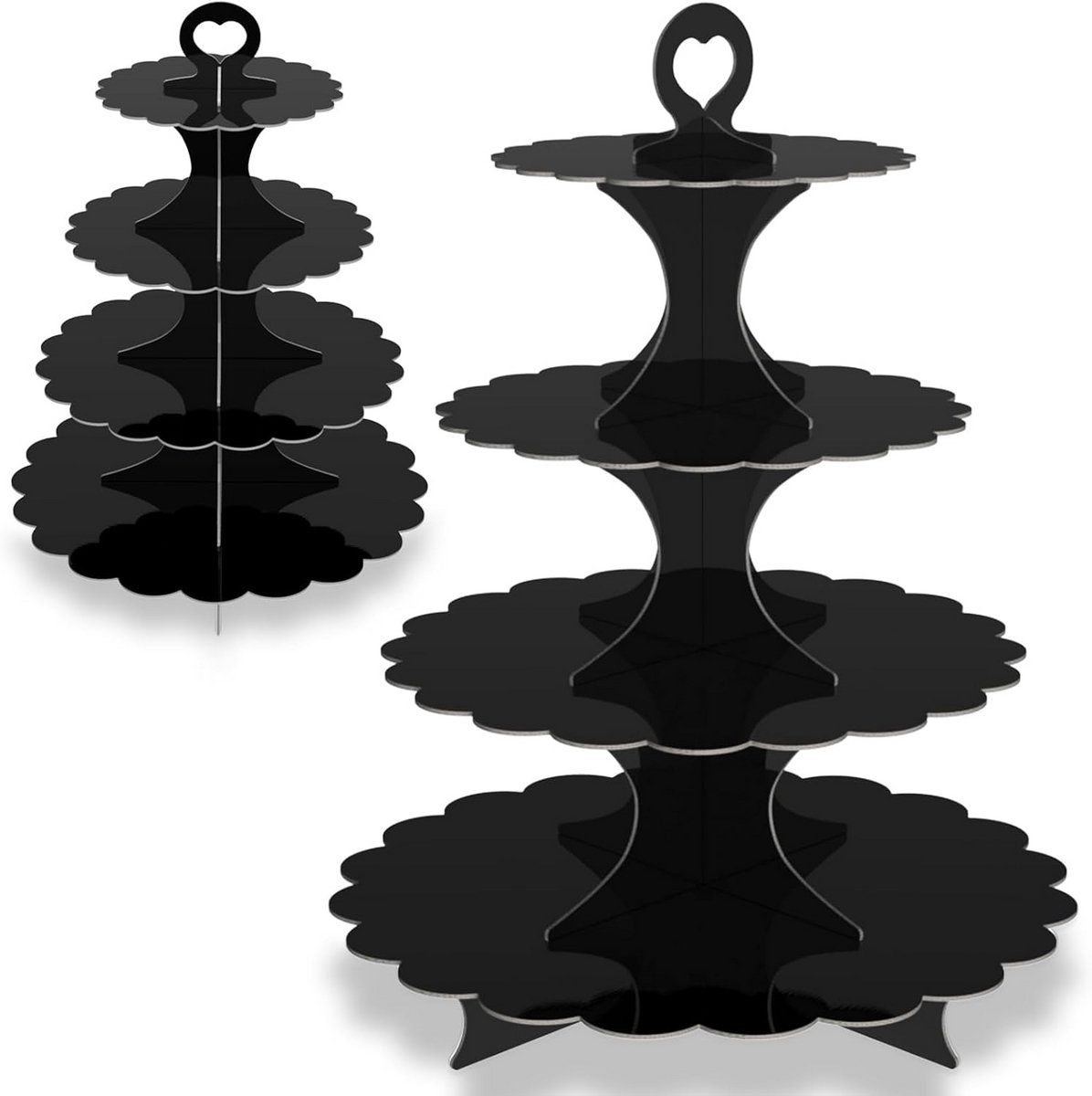Set van 2 Luxe 4-Laags Ronde Zwarte Cupcake Standaards voor Desserts en Feesten
