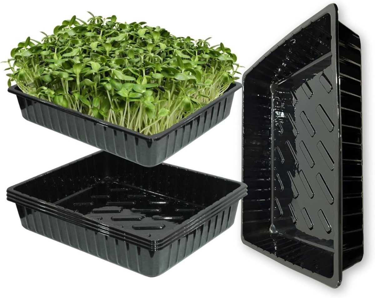 Famanu – 5 stuks kweekbakken 39 cm x 29 cm x 6,5 cm zaaibakken zonder drainagegaten plantenkweekbakken plastic voor broeikas tuin kieming planten bloemen