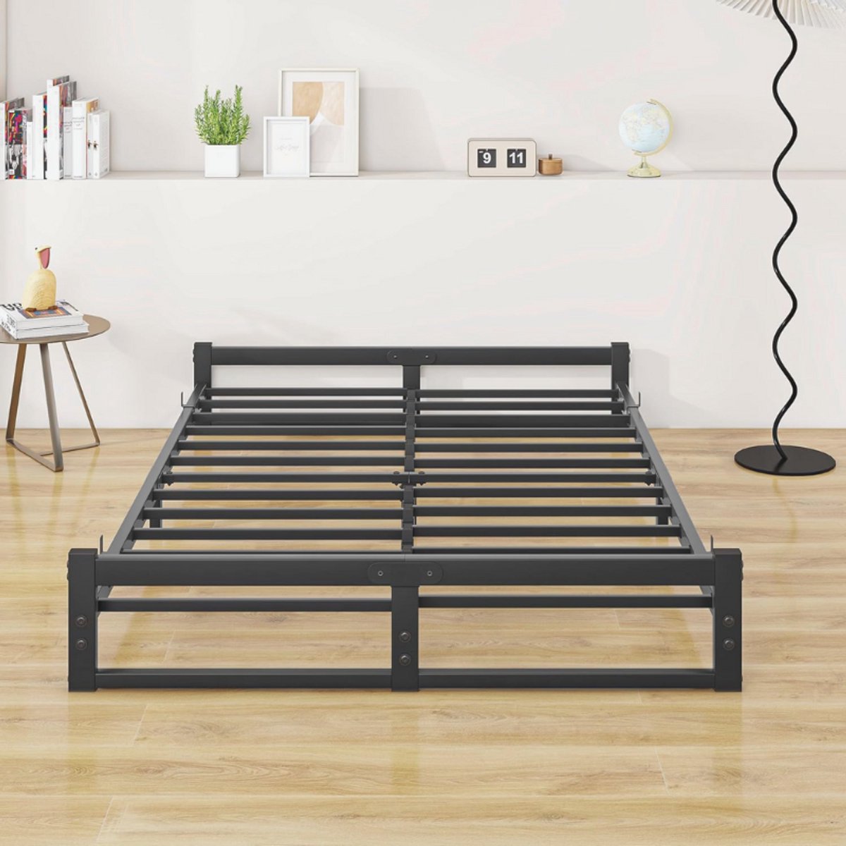 Bedframe 120 X 200 Cm - Metalen Platformbed - Modern Metalen Bed Voor Volwassenen En Kinderen - Eenvoudige Montage - Geluidsvrij - Tweepersoonsbed - Zwart