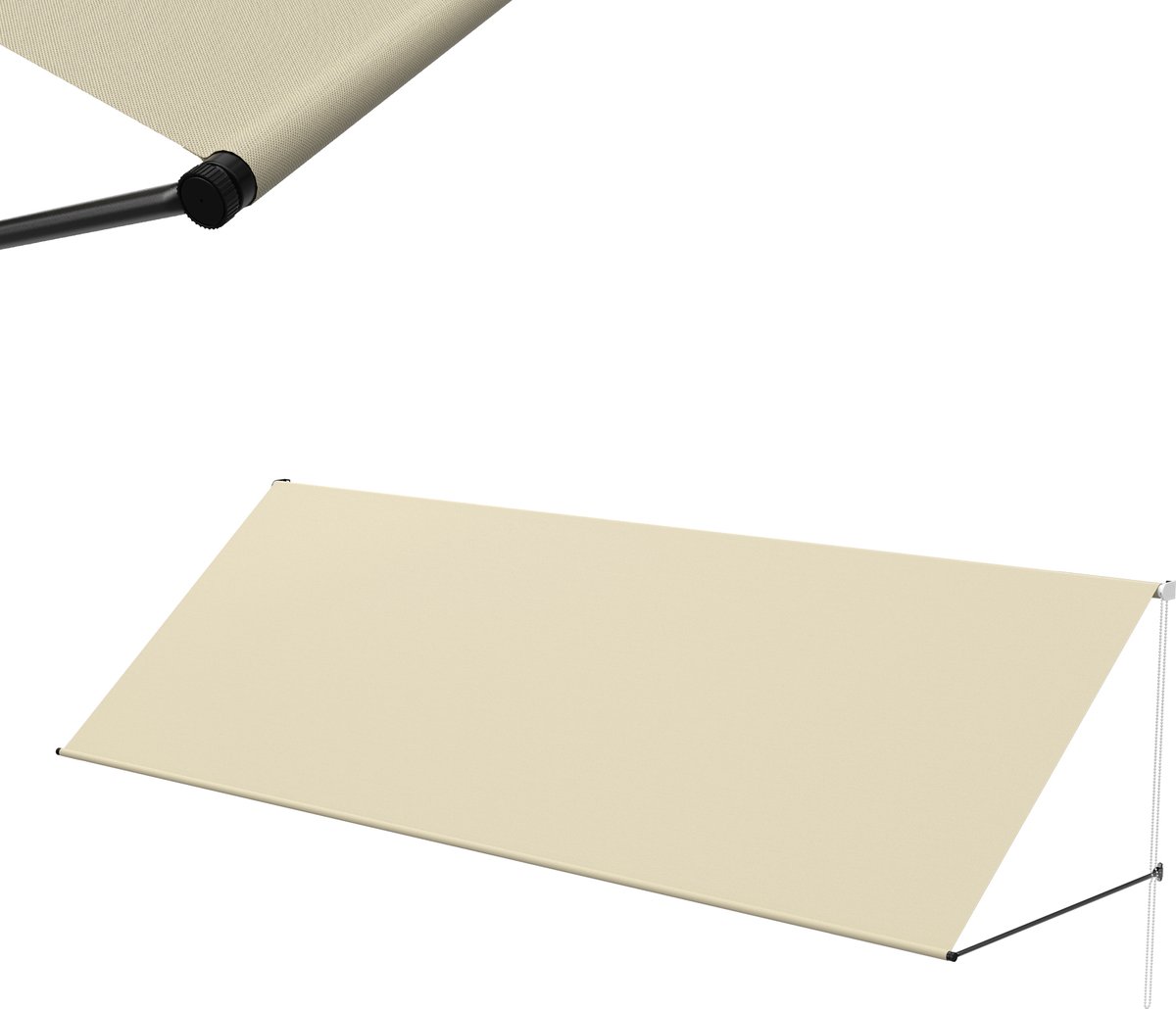 Aufun Inklapbare Fallarm Markise 400x145cm Beige - Met Kabel & Aluminium Ondersteuningsstang Voor Terras, Balkon & Tuin