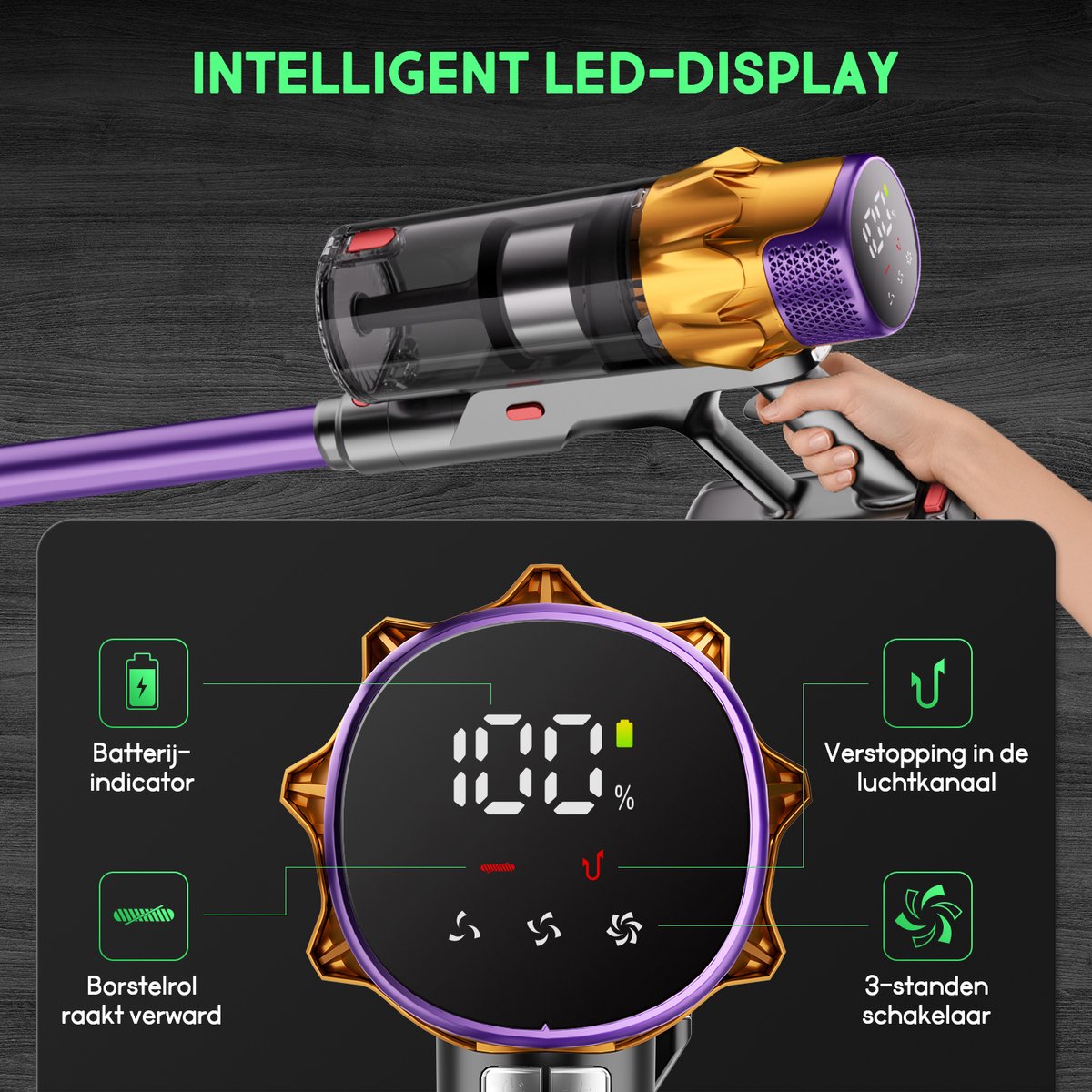 Fukstern Draadloze Stofzuiger met 75KPa Zuigkracht - afbeelding 3