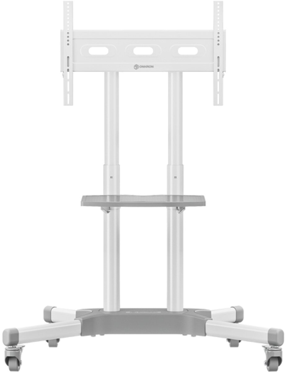 ONKRON Tv-standaard, oprolbaar, voor 32-65 inch televisie tot 45 kg, televisiestandaard, in hoogte verstelbaar, max VESA 600 x 400, tv-rolwagen, tv-standaard, mobiele tv-standaard met wielen, wit