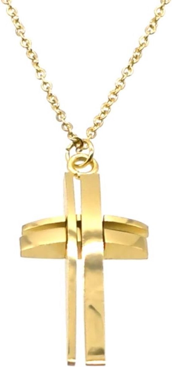 Heren en Dames Kruis Keten RVS met Gouden Hanger - Religieus Collier
