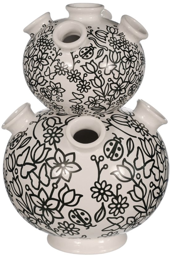Daan Kromhout Design - vaas - tulpenvaas - 2 delig - wit - zwart - hoogte 26 cm - Ø 18 cm - aardewerk