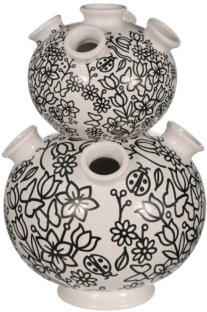 Daan Kromhout Design - vaas - tulpenvaas - 2 delig - wit - zwart - hoogte 26 cm - Ø 18 cm - aardewerk