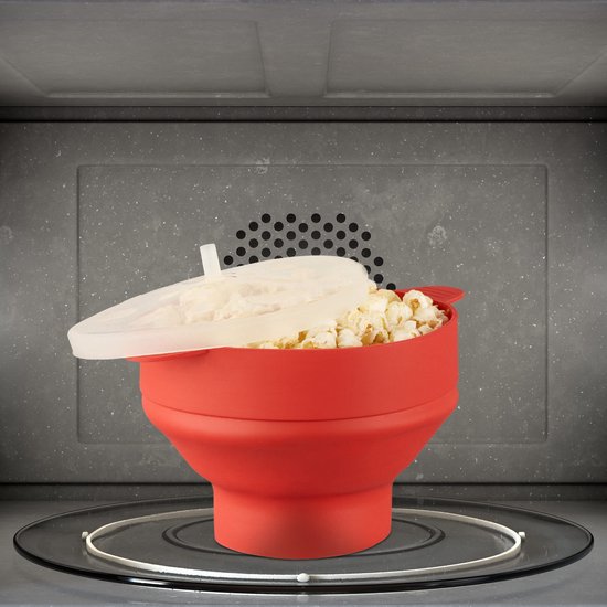 Ynkkvre - Magnetron Popcornbak - Magnetron Popcorn Kom - Inklapbare Popcornmaker - Geen Olie Nodig/Snel Garen - 1 Stuks - Thuisgebruik+Rood — afbeelding 5
