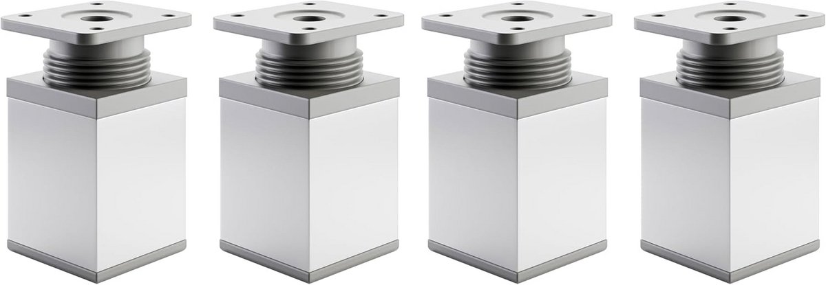 Set van 4 Verstelbare Meubelpoten Wit Vierkant Onderstel Hoogte 60 mm - Voor Kasten en Commode