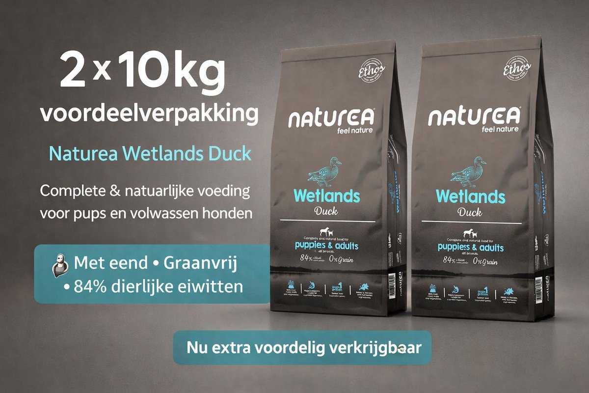 Naturea Grainfree Dog Ethos Wetlands Duck 2x 10 kg Voordeelverpakking - Hond