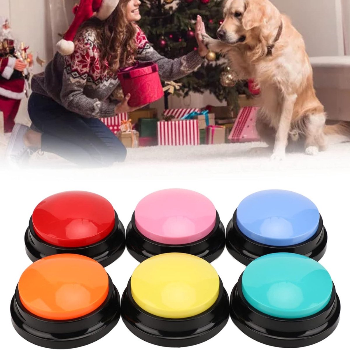 Quvo® Praatknop voor honden – 6 Opneembare Dogbuttons – Hondenspeelgoed – Honden Intelligentie – Honden Training - Laat uw Huisdier spreken!- Veelkleurig - 24cm x 15cm x 11cm