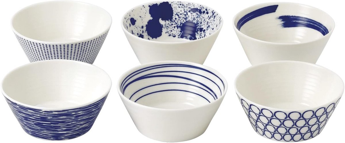 Set van 6 Porseleinen Kommen Blauw - 11cm - Kust & Zeepthema