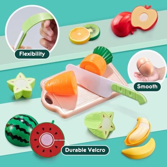 Speelgoed Keuken - 34 pcs Keukenspeelgoed - Kinderkeukengerei Dinette Voedsel Groenten en fruit Snijspeelgoed, kookspelaccessoires - Speelkeukentje voor kinderen vanaf 3 jaar van Merkloos — afbeelding 2