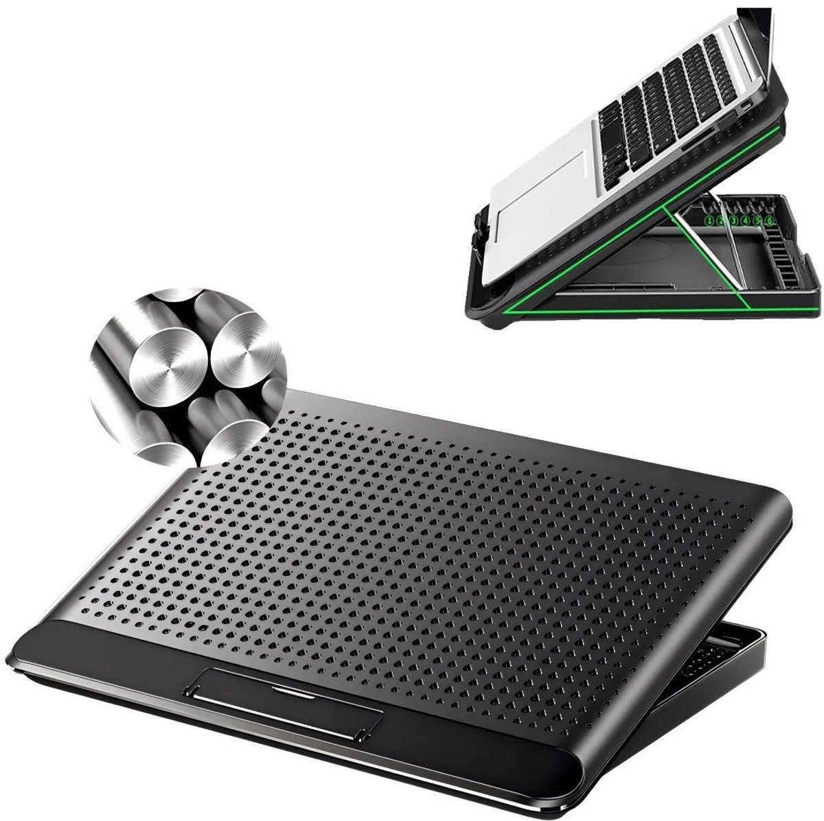 IBETTERTEC - Notebookkoeler - Laptopkoeler - 6 Hoogte Verstelbaar - Koelstandaard - Geschikt voor Laptops tot 17 Inch - 6 Ventilatoren - Aluminiumlegering