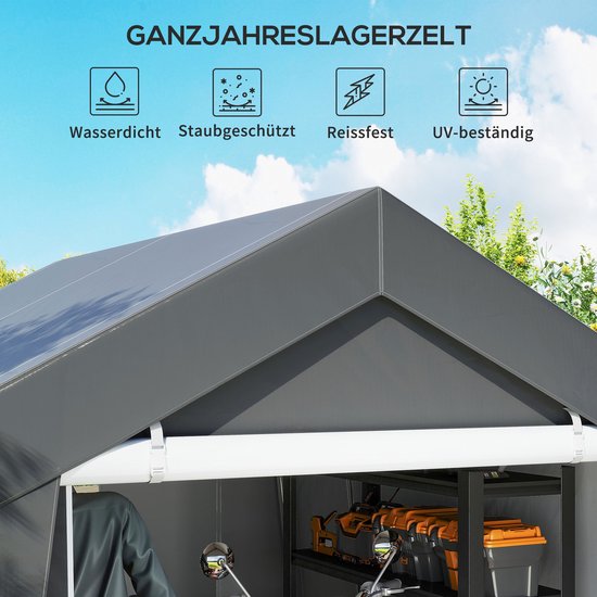 Outsunny Garden Storage Tent-Staal, PE-302L x 300B x 235H cm-Donkergrijs van Merkloos — afbeelding 4