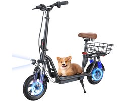 Elektrische Step iScooter i12 zwart voor Volwassenen met Zitje 500W Actieradius 35km 42V7.5Ah 12 inch 120kg Dubbele Schokdemping