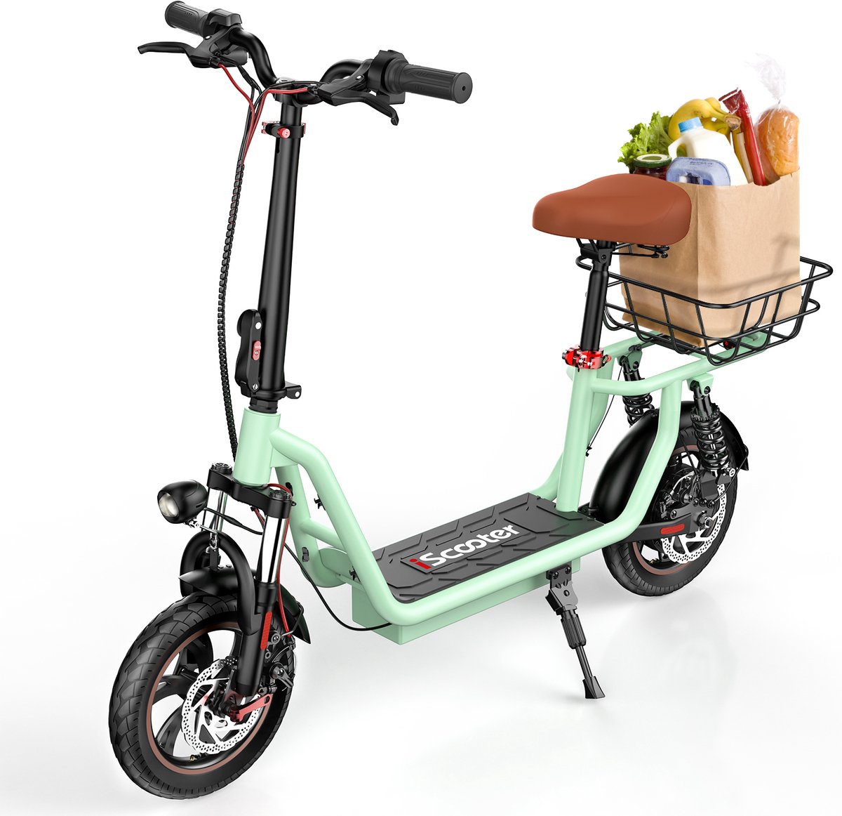 Elektrische Step iScooter i12 voor Groen Volwassenen met Zitje 120kg 12 inch Dubbele Voor- en Achter Dempers 500W Actieradius 35km 42V7.5Ah – foto 2