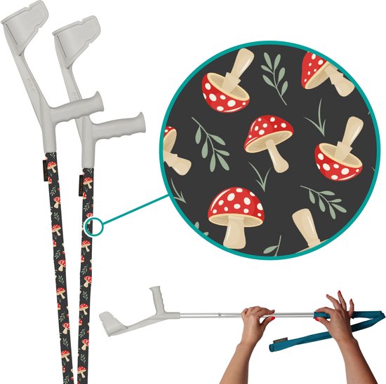 myCover Fairy Toadstools - 2 stuks - Trendy hoes voor krukken en wandelstokken, past op elke kruk of wandelstok, elastische stof, wasbaar 30°C, verschillende patronen - Excl. Kruk