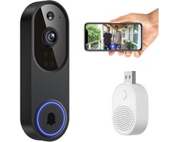Deurbel draadloos – Deurbellen met camera - Deurbel draadloos met camera voor familie – Veilige slimme videodeurbel met hd nachtzicht en intercomfunctie op afstand – Betrouwbare huisbeveiliging – Zwart