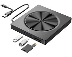 Extern -station, speler voor laptops, draagbare 6-in-1 kaartlezer, CD-brander, ROM-station, USB CD-brander, extern schijfstation geschikt voor laptops, desktops, Macs, Windows 11/10/8/7, Linux OS.