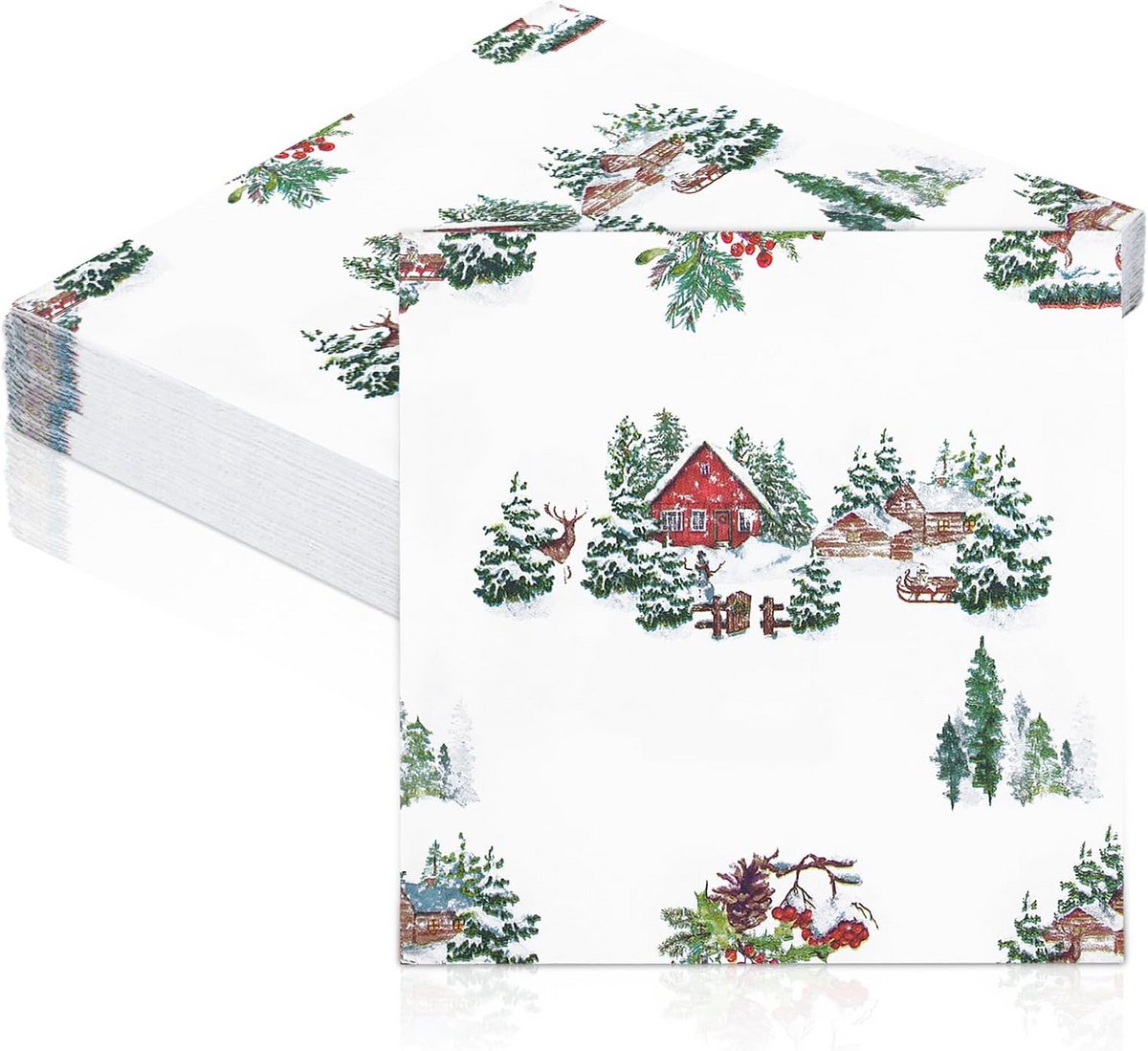 Witte Papieren Servetten Kerst en Nieuwjaar Feestaccessoires 50 Stuks 33x33cm