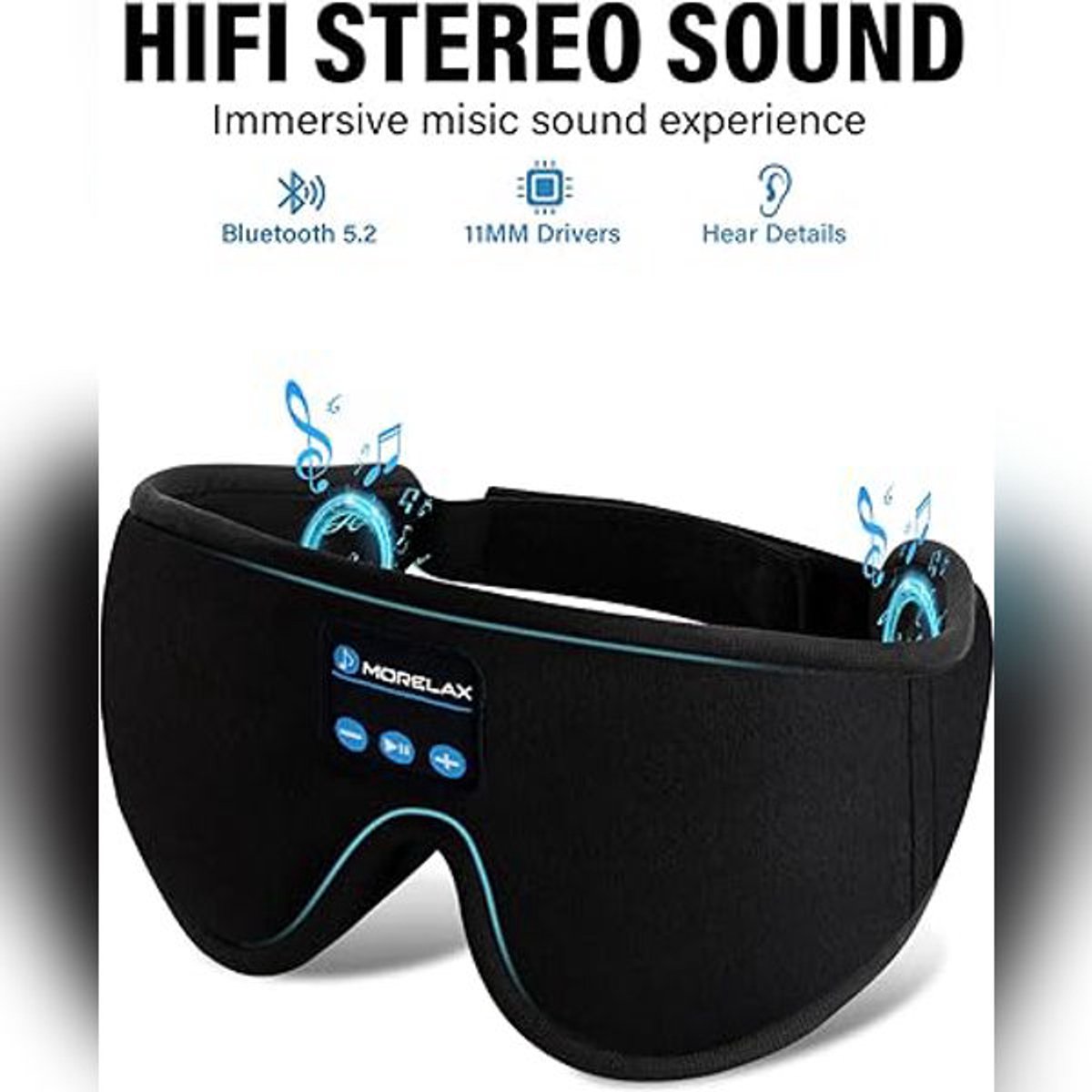 Slaapmasker met Bluetooth Hoofdtelefoon – 3D Draadloos Muziek-Oogmasker – Slaaphoofdtelefoon voor Zij- en Rugslapers – Zwart