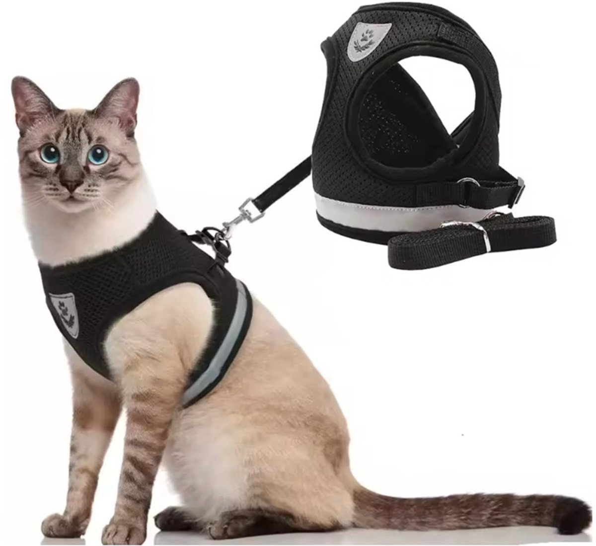 Hondentuigje - Kattentuigje - Kattenharnas - Kattentuig - Met Looplijn - Tuigje - Huisdieren - Zwart - Medium