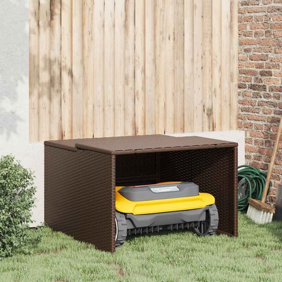 vidaXL - Garage - voor - robotmaaier - 86x90x52/57 - cm - poly - rattan - bruin van Merkloos	 — afbeelding 3