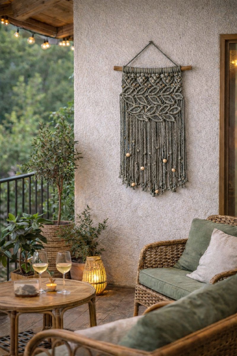 Blaadje , Macrame muur hanger, wandkleed, Macrame wandkleed - 159 - mintgroen