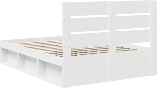 vidaXL - Bedframe - met - hoofdeinde - Wit - 140 - x - 200 - cm - Massief - grenenhout